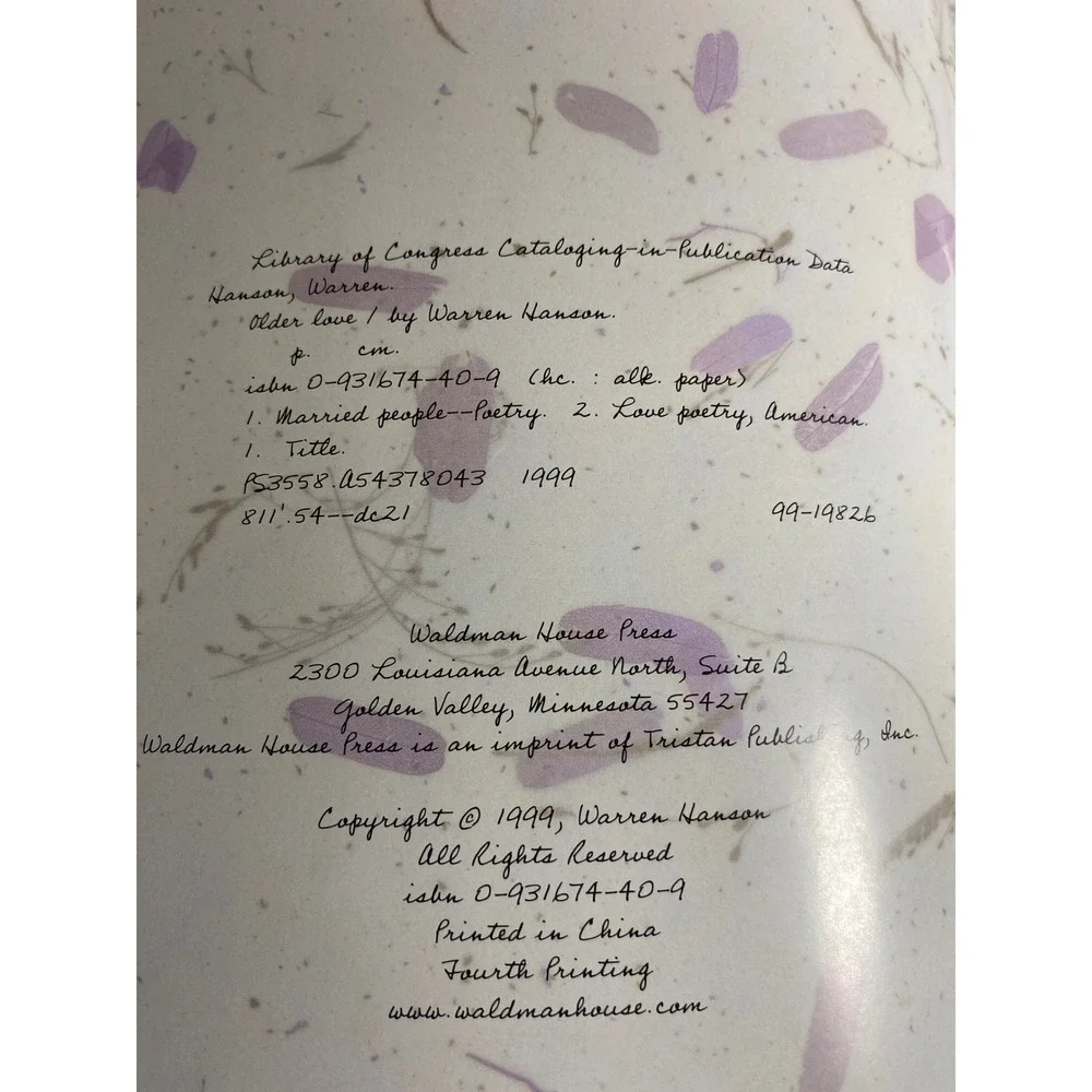 Older Love by Warren Hanson‎ 1999 Signed Hardcover Poetry Book Relationships VG+